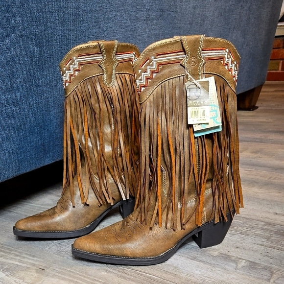 Women's ROPER Brown Fringe Western Boots SIZE 6 - Picture 3 of 17